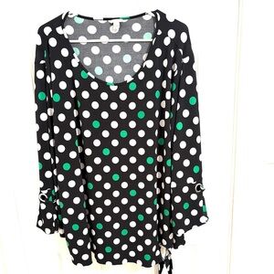 Source Unknown Black Blouse with White and Green Polka Dots